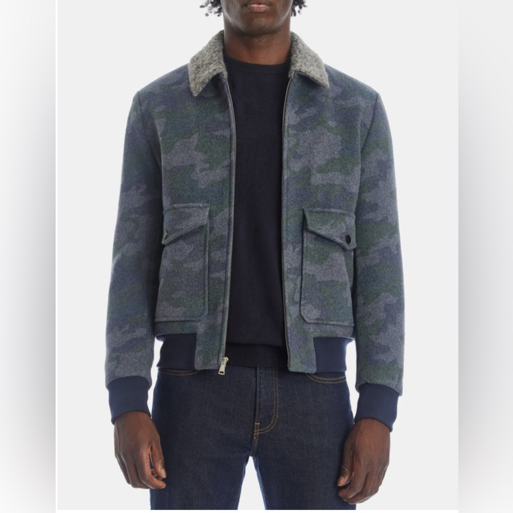 Paisley & Gray Melange Camo Wool Sherpa Bomber Jacket Medium